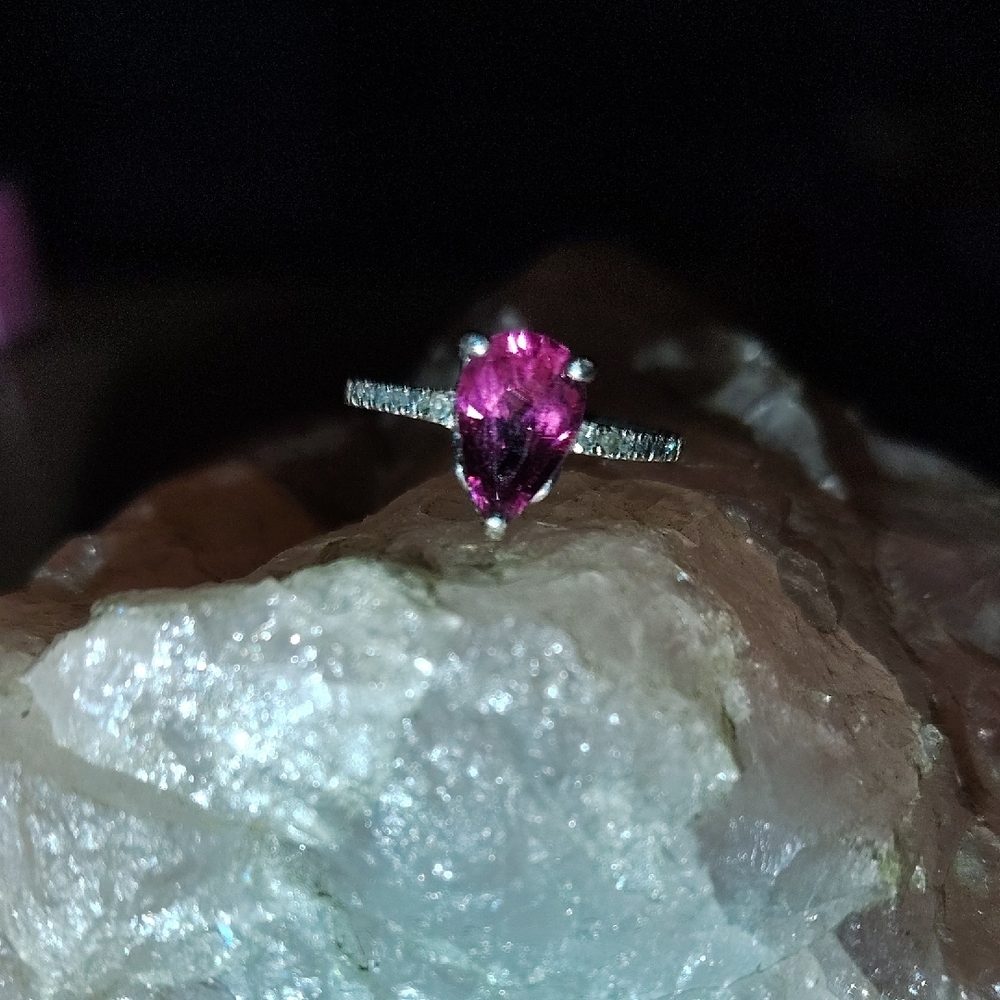 Elegant Pink Teardrop Ring Sterling Silver